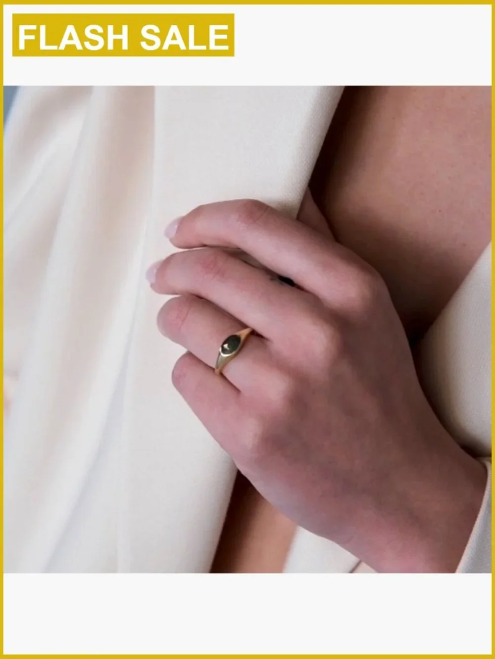 Stacking Ring 18K Gold Plated Square Signet Pinky Ring Dainty North Star Oval